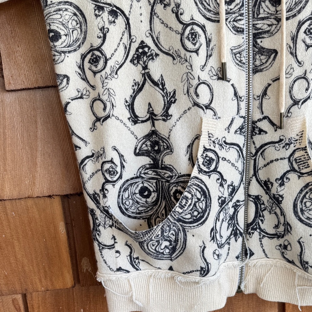 L.A.M.B. Cream and Black Printed Zip Hoodie Cardigan - Picture 4 of 6